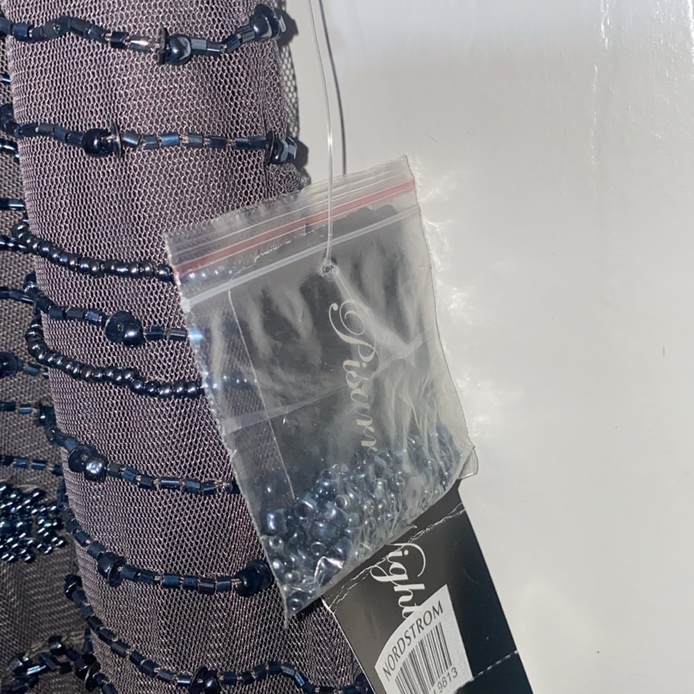 Pisarro Nights Beaded Mesh Column Gown in Slate Size 12 Elegant Evening Dress - Picture 8 of 8